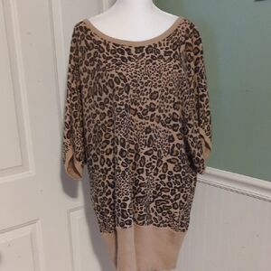 Worthington 2X Animal Print Tunic Short Sleeves Comfy Dress Up/Down Scoop Neck